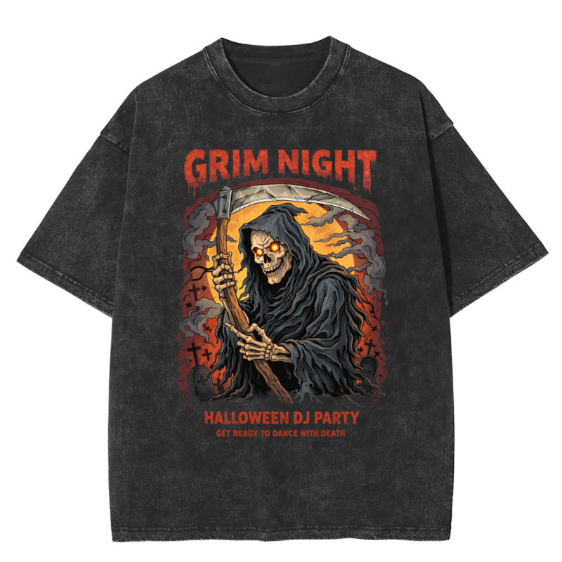 Grim Night Halloween DJ Party Premium Washed Tee
